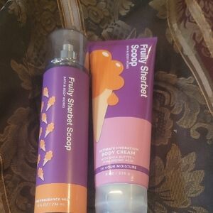 Bath Body Works Duo Full Size Dust Bag Free Gift Fruity Sherbet Creme Fragrance